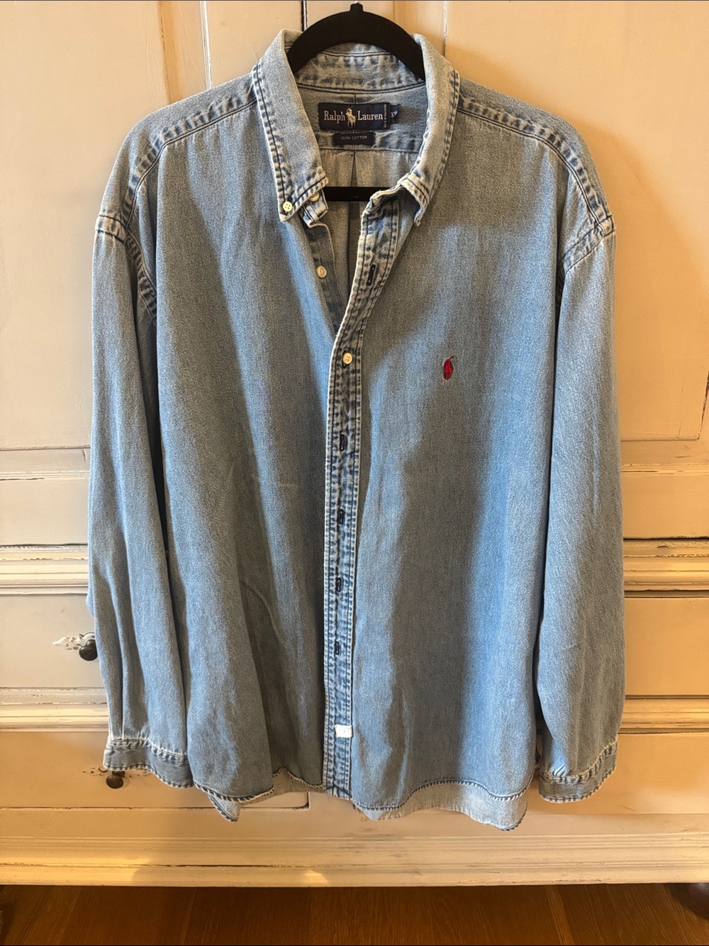 Ralph Lauren Light Blue Denim Button-Up Shirt with Red Pony
